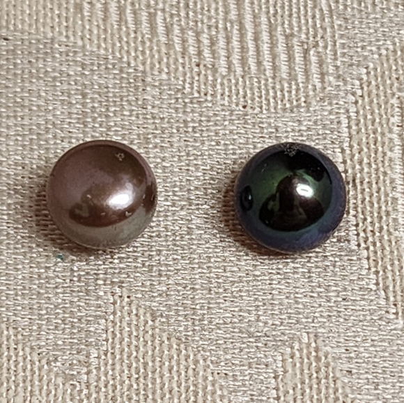 VINTAGE MISMATCHED HAITIAN PEARL STUD EARRINGS – 925 STERLING SILVER, AS-IS - Picture 2 of 14